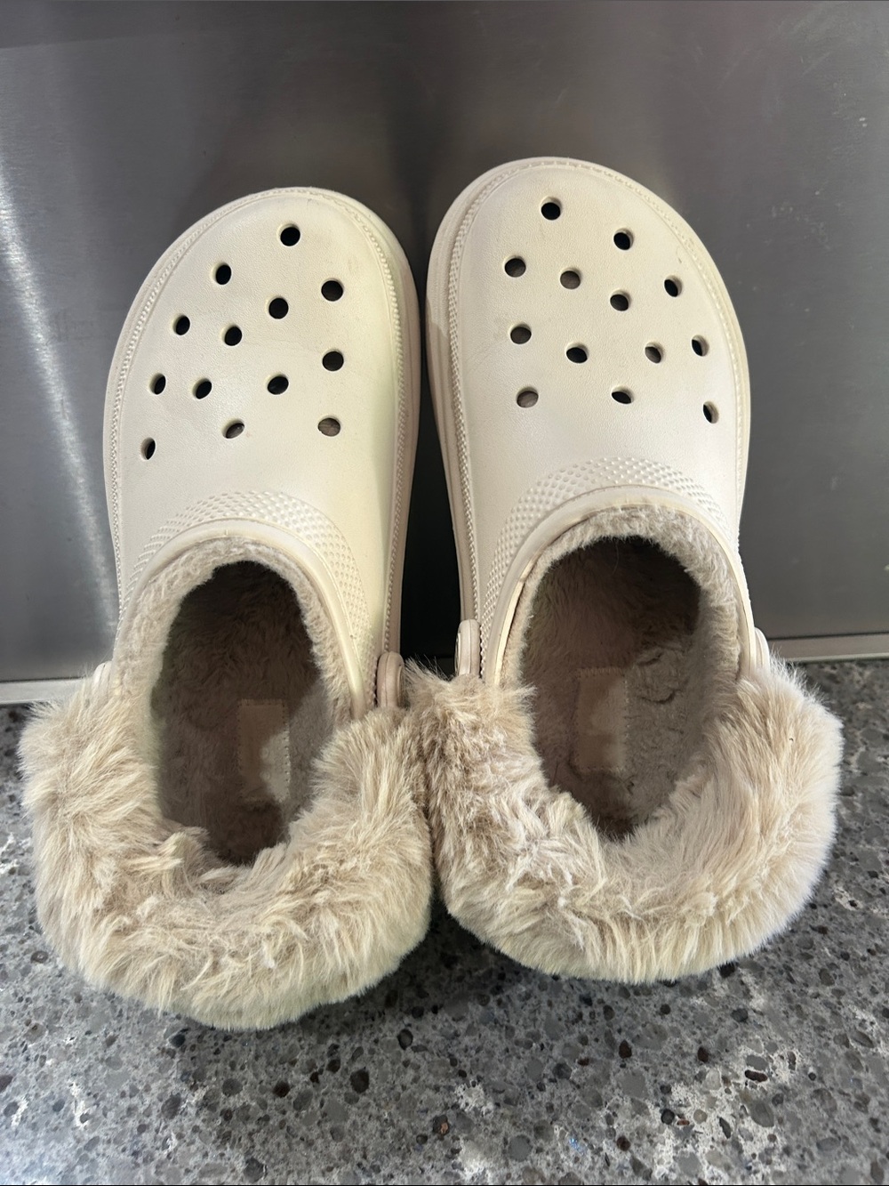CROCS Women's Fur-Lined Slip-On Clog in Cream